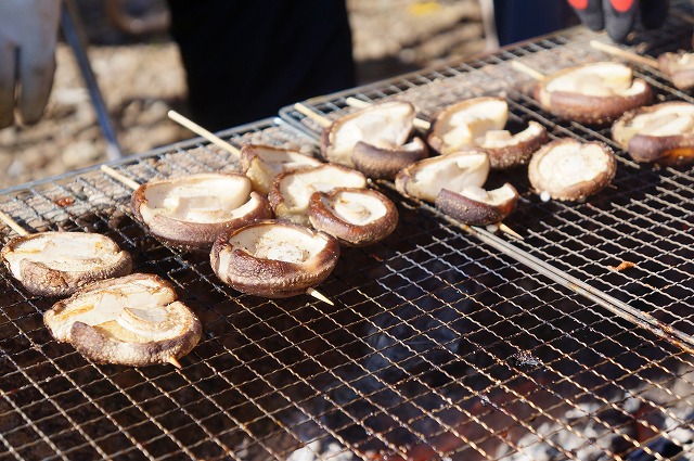 写真：焼かれているしいたけ