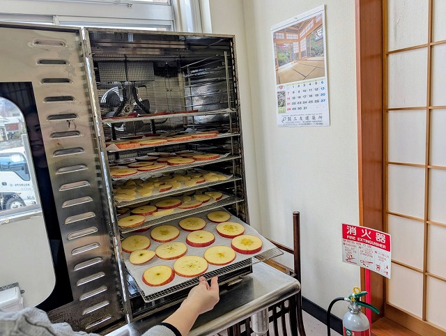 食品乾燥機に入ったりんご